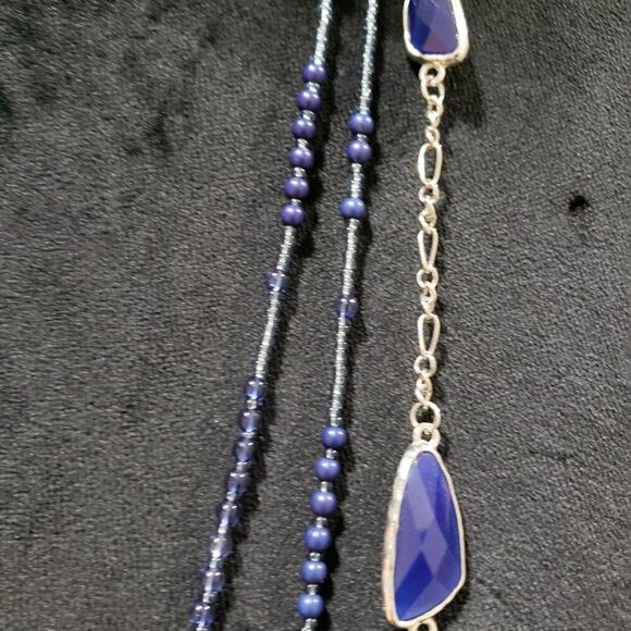 Womens Fashion Black Blue Rhinestones Long Collar Necklace with Lobster Clasp - Picture 4 of 7